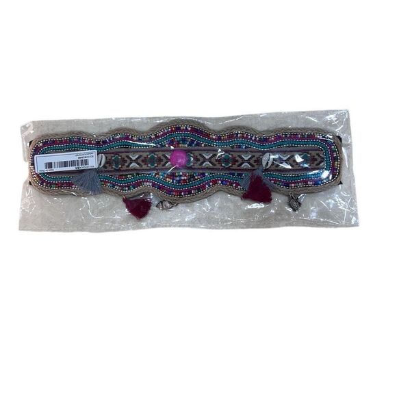 NWOT Boho Ethnic Fashion Stretch Belt 25" Multicolor Beaded W/ Shell & Tassels - Picture 10 of 10
